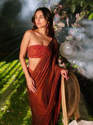 Ember glow rust orange sari and blouse