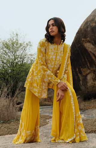 Mishru-Yellow Chintz Embroidered Kurta Set-INDIASPOPUP.COM