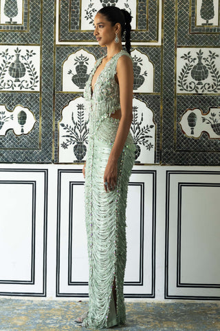 Issa mint embellished draped gown