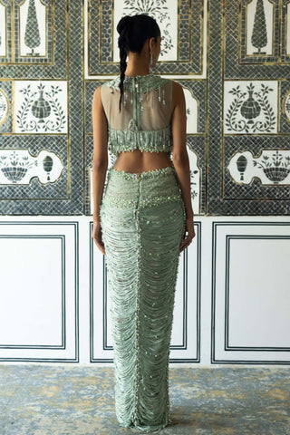 Issa mint embellished draped gown