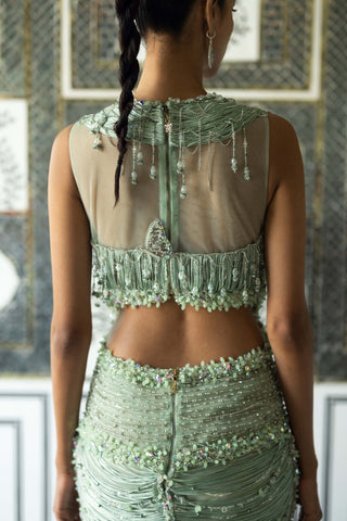 Issa mint embellished draped gown