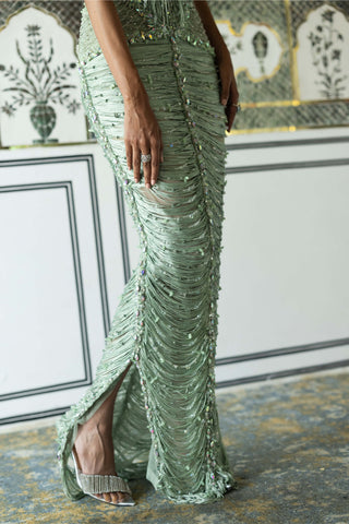 Issa mint embellished draped gown