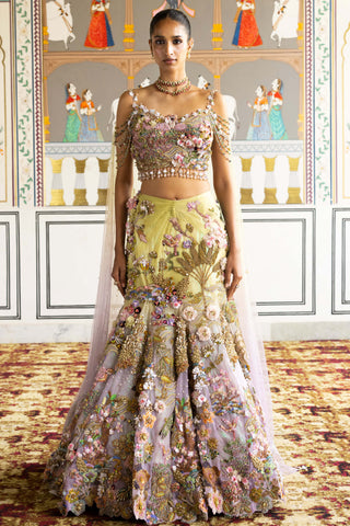Zephyra lime & lilac embellished lehenga set