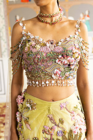 Zephyra lime & lilac embellished lehenga set