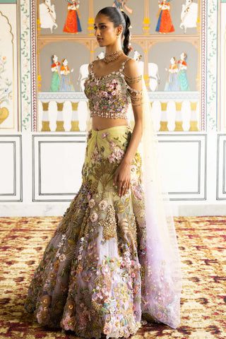 Zephyra lime & lilac embellished lehenga set