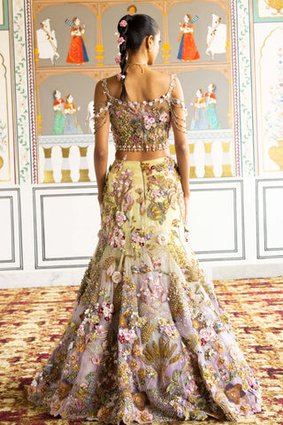 Zephyra lime & lilac embellished lehenga set