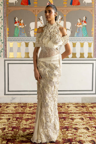 Aizlin ivory floral draped gown