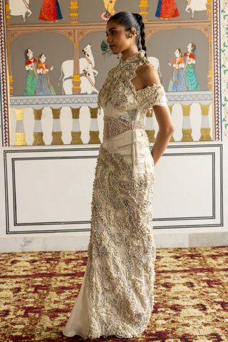 Aizlin ivory floral draped gown