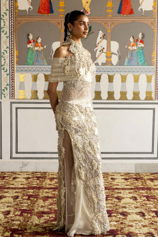 Aizlin ivory floral draped gown