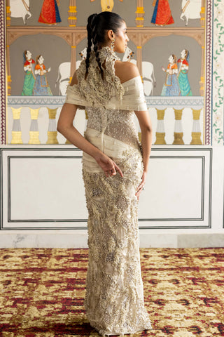 Aizlin ivory floral draped gown