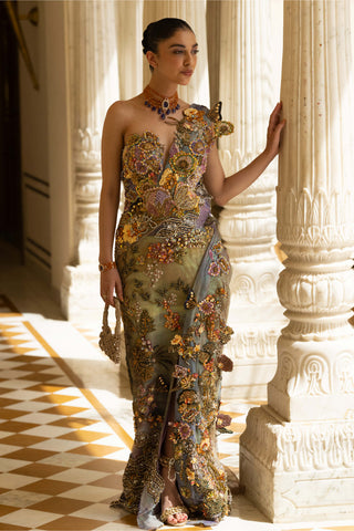 Nerina ombre draped sari gown