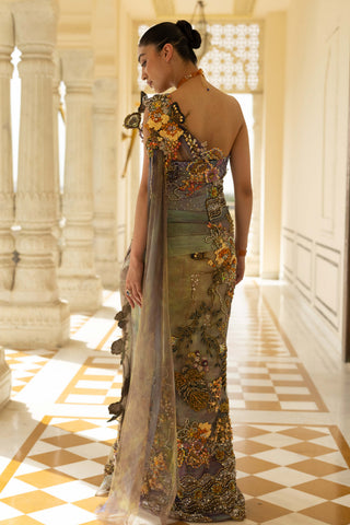 Nerina ombre draped sari gown