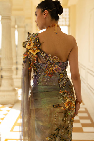 Nerina ombre draped sari gown