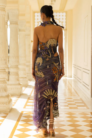 Nyx navy draped sari gown
