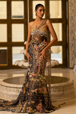 Hera midnight blue trail lehenga with corset