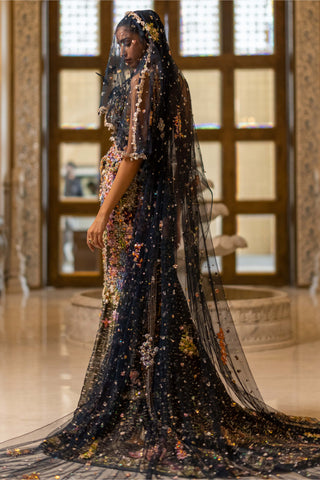 Hera midnight blue trail lehenga with corset