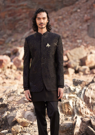 Dax Black Sherwani And Kurta Set by Mishru Men, available on Indiaspopup.com