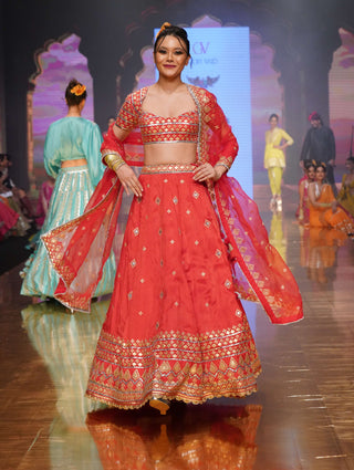 Gopi Vaid-Ruhi Red Embellished Lehenga Set-INDIASPOPUP.COM