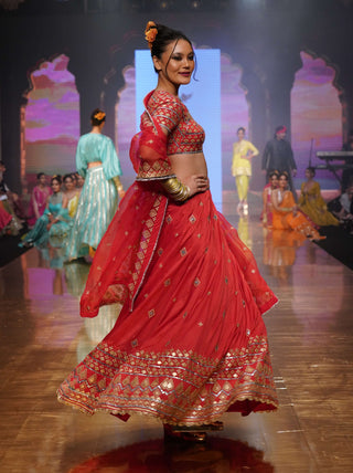 Gopi Vaid-Ruhi Red Embellished Lehenga Set-INDIASPOPUP.COM