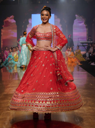 Gopi Vaid-Ruhi Red Embellished Lehenga Set-INDIASPOPUP.COM