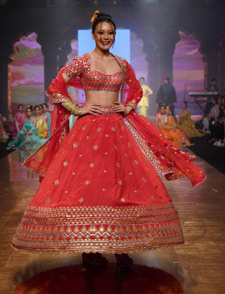 Gopi Vaid-Ruhi Red Embellished Lehenga Set-INDIASPOPUP.COM