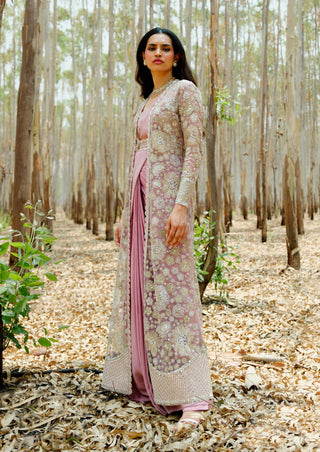 Mishru-Muted Pink Áine Draped Sari And Jacket Set-INDIASPOPUP.COM