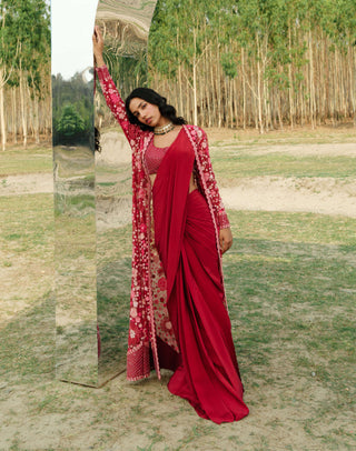 Hot pink Áine draped sari and jacket set