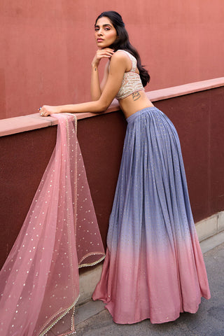 Emily Gray And Mauve Pink Lehenga Set by Chamee And Palak, available on Indiaspopup.com