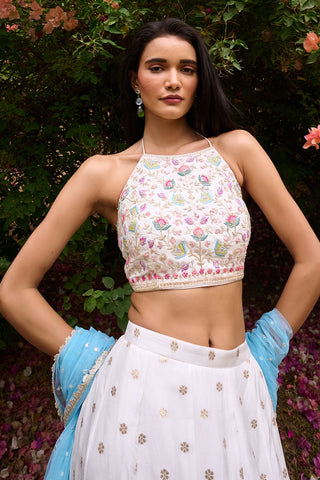 Anaisa Ivory And Powder Blue Gusset Skirt Set by Chamee And Palak, available on Indiaspopup.com