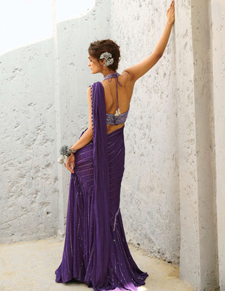 Moon purple pre-drape sari and blouse