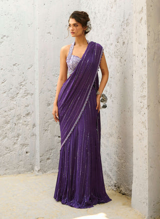 Moon purple pre-drape sari and blouse