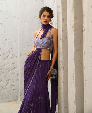 Moon purple pre-drape sari and blouse