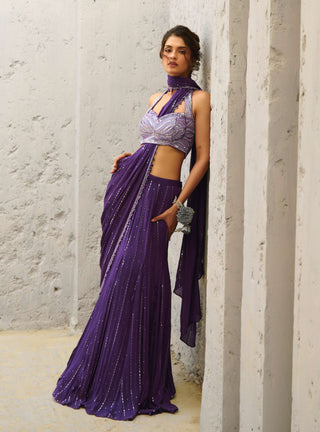 Moon purple pre-drape sari and blouse