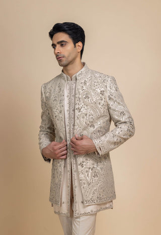 Virdan ivory jacket and kurta set