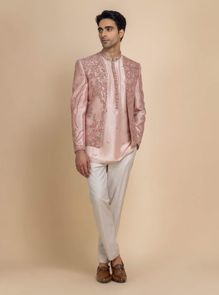 Elyas pink rose short jacket, kurta and pant