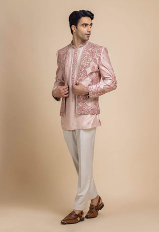 Elyas pink rose short jacket, kurta and pant