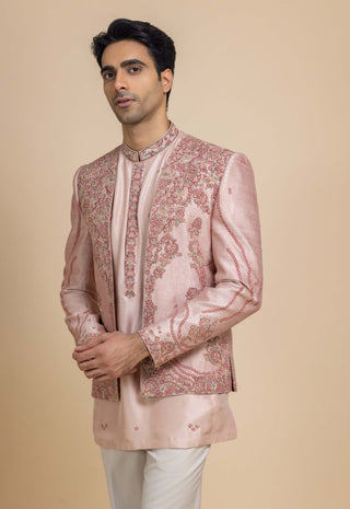 Elyas pink rose short jacket, kurta and pant