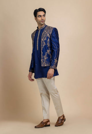 Sterling royal blue open jacket, kurta and pant