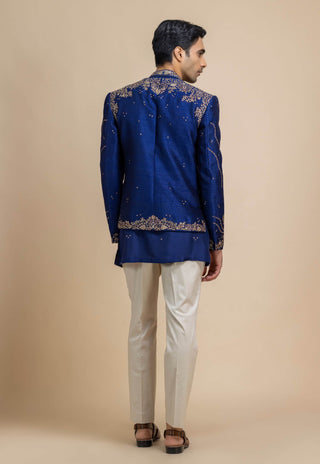 Sterling royal blue open jacket, kurta and pant
