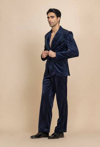 Midnight ink blue velvet tuxedo set