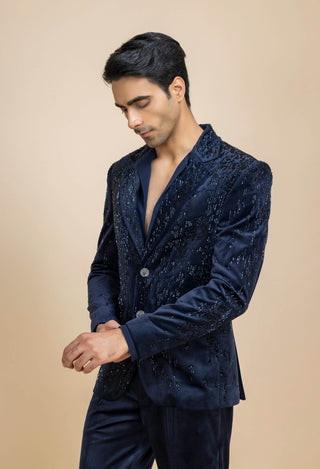 Midnight ink blue velvet tuxedo set