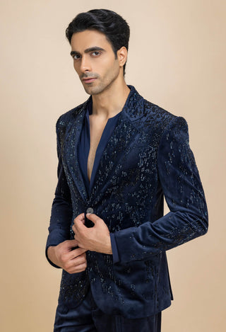 Midnight ink blue velvet tuxedo set