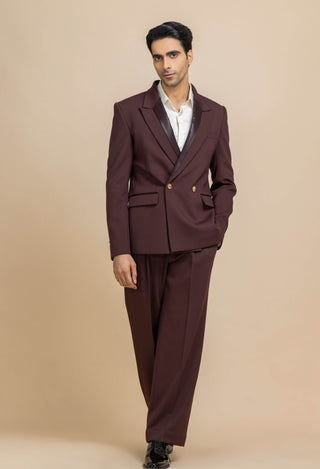 Obsidian cherry satin lapel tuxedo set