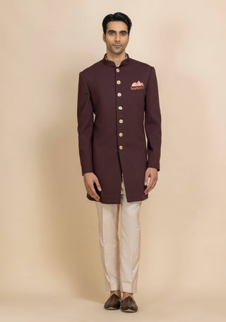 Auburn maroon regal achkan set