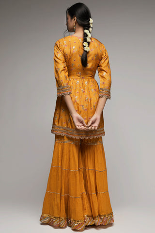 Gopi Vaid-Mustard Rashida Peplum Sharara Set-INDIASPOPUP.COM