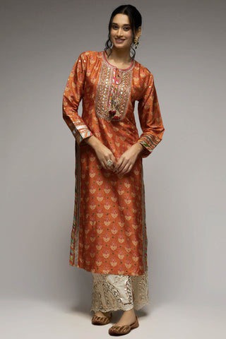 Gopi Vaid-Tilla Orange Tunic And Palazzo-INDIASPOPUP.COM