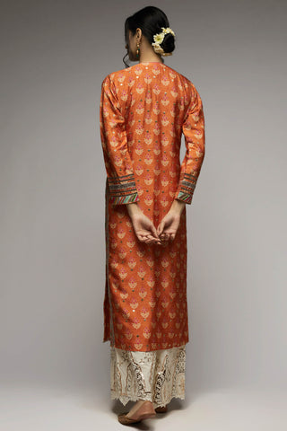 Gopi Vaid-Tilla Orange Tunic And Palazzo-INDIASPOPUP.COM