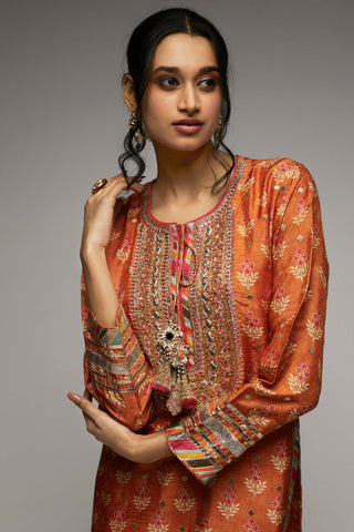 Gopi Vaid-Tilla Orange Tunic And Palazzo-INDIASPOPUP.COM