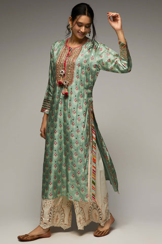 Gopi Vaid-Tilla Green Tunic And Palazzo-INDIASPOPUP.COM