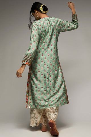 Gopi Vaid-Tilla Green Tunic And Palazzo-INDIASPOPUP.COM